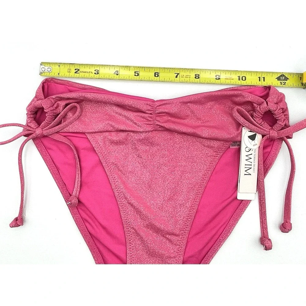 Victoria's Secret Nwt Pink Shimmer Side Tie Ruched Front Swim Bikini Bottom M